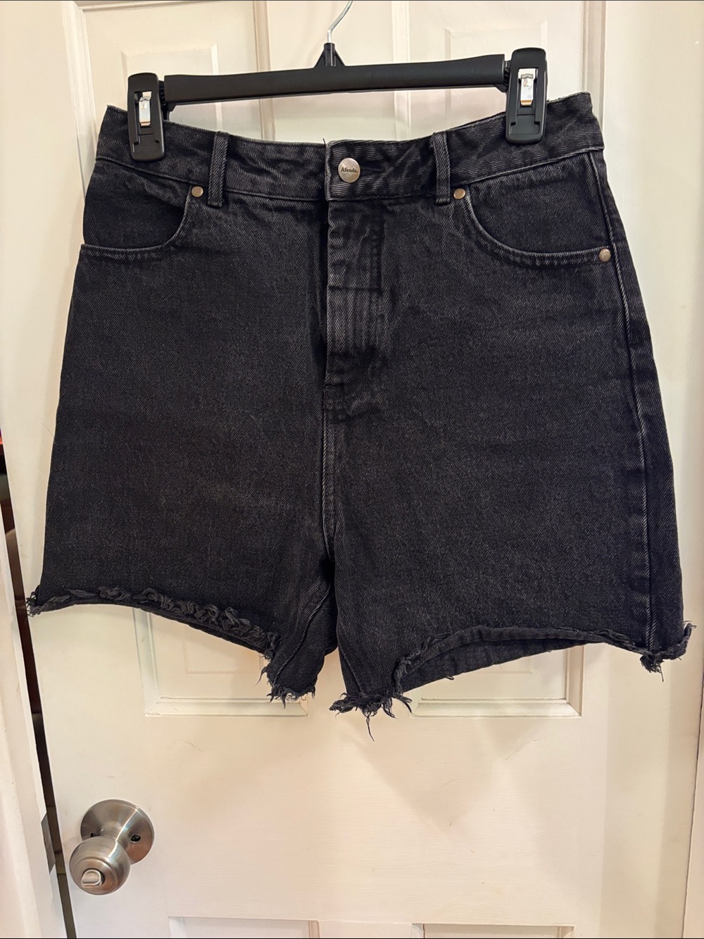 Afends Washed Black High-Rise Frayed Denim Shorts